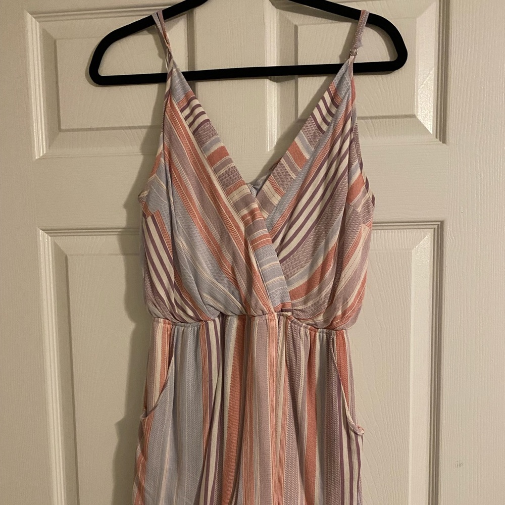 Boutique striped romper with adjustable straps & lining so no see through issues